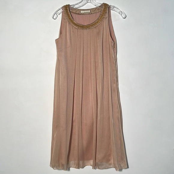 GALLARDAGALANTE Gold Trapeze Beaded Party Dress with Beaded Belt SZ S/M - Picture 1 of 15